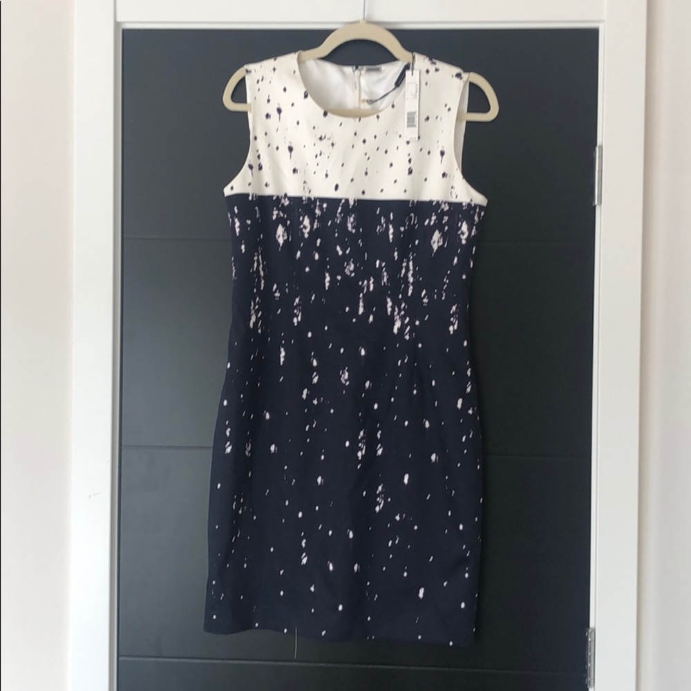 Elie Tahari white navy shift sleeveles dress NWT